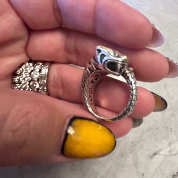 White gold/yellow gold/sterling panther ring with diamond eyes size 7.5/8 - Picture 5 of 10